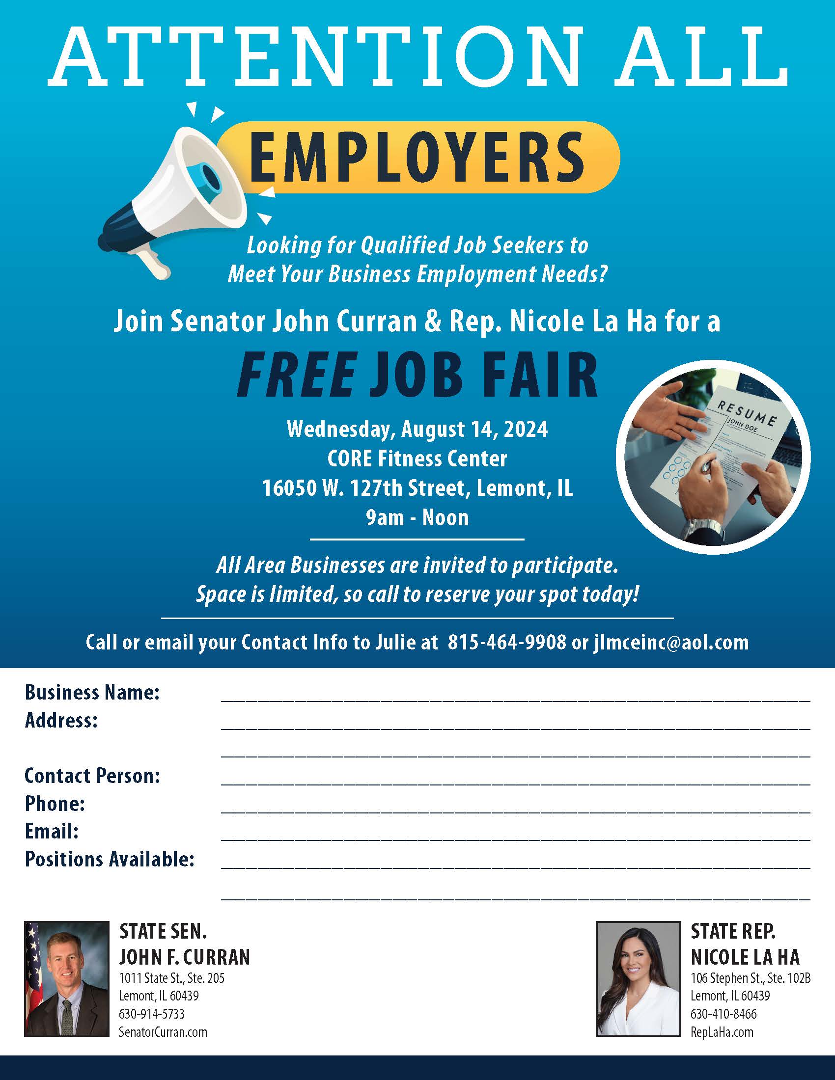 Job Fair Hosted by Sen. John Curran and Rep. Nicole La Ha